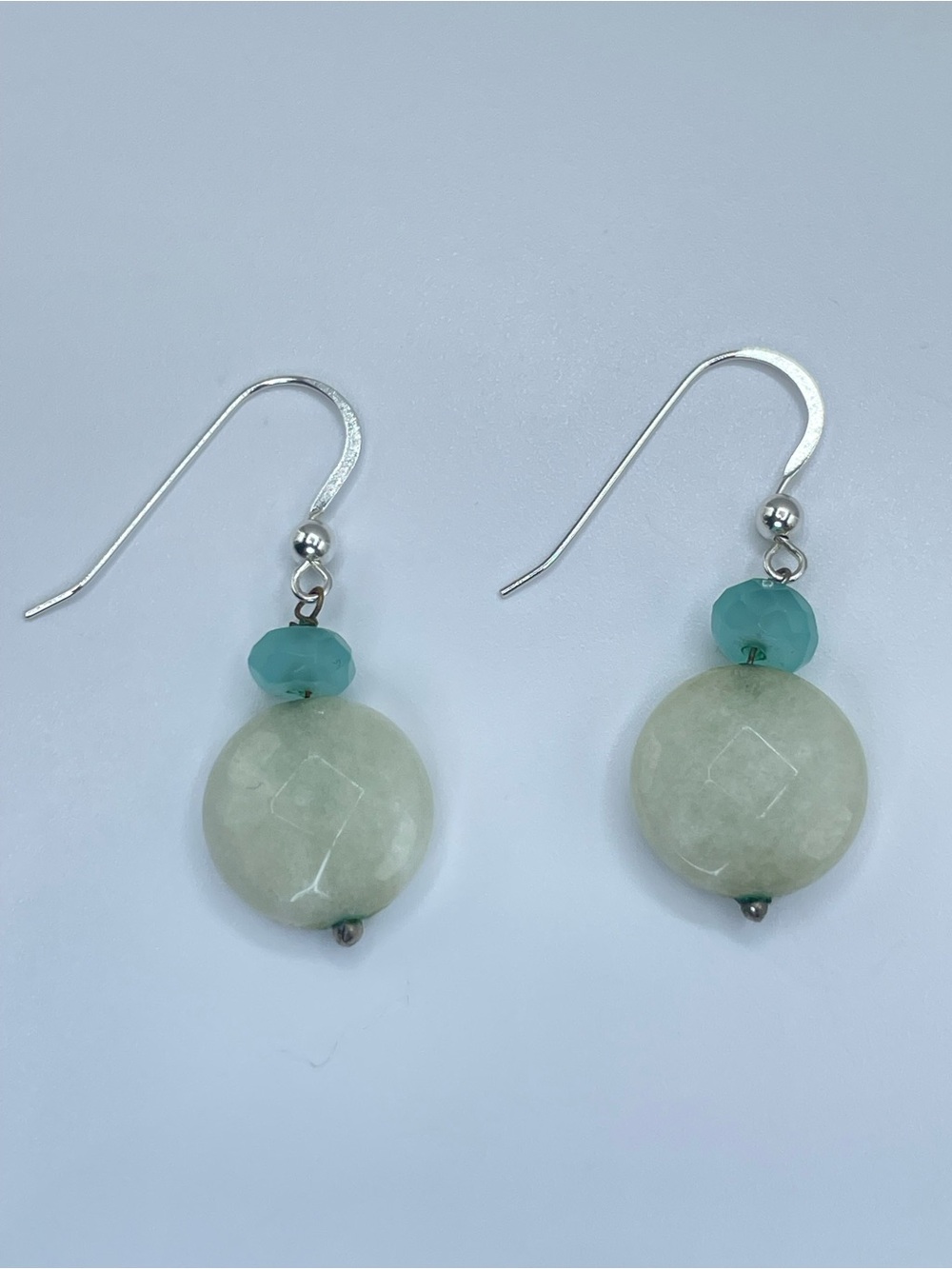 Sterling Silver Hook Jadeite Green Beaded Dangle Earrings Gemstone Jewelry